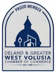 DeLand & Greater West Volusia Chamber of Commerce Proud Member seal for GRIT Roofing.