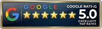 Google 5.0 star rated badge for GRIT Roofing showcasing excellent top-rated status.
